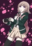  :o backpack bag breasts danganronpa handheld_game_console highres hood hoodie iga_tomoteru large_breasts nanami_chiaki open_mouth pink_hair playstation_portable pleated_skirt purple_eyes school_uniform skirt solo super_danganronpa_2 thighhighs zettai_ryouiki 