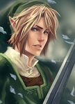  blonde_hair blue_eyes chainmail earrings hat jewelry laovaan leaf link lips male_focus md5_mismatch nose realistic resized solo sword the_legend_of_zelda the_legend_of_zelda:_twilight_princess tunic upscaled watermark weapon web_address 