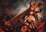  bad_id bad_pixiv_id black_gold_saw black_rock_shooter breasts chain cleavage holding holding_sword holding_weapon horns huge_weapon long_hair medium_breasts meoon navel red_eyes red_hair short_shorts shorts solo sword very_long_hair weapon 