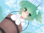  bucket green_hair hair_bobbles hair_ornament in_bucket in_container kisume short_hair smile terupancake touhou twintails wooden_bucket 