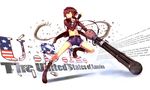  america america_(hetalia) axis_powers_hetalia belt black_gloves boots brown_eyes brown_hair bullet cutoffs fingerless_gloves gatling_gun gloves gun hair_ornament ido_(teketeke) jacket jewelry midriff minigun navel necklace shorts solo weapon 