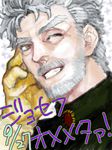  beard facial_hair gloves green_eyes grey_hair jojo_no_kimyou_na_bouken joseph_joestar male_focus neoki one_eye_closed solo tegaki 