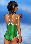  ass black_hair one-piece_swimsuit sandansu swimsuit tan tanline 