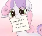  blush cub cute edit english_text equine female feral friendship_is_magic fur green_eyes hair horn horse humor mammal mouth_hold my_little_pony note pink_hair pony purple_hair sign smile solo sweetie_belle_(mlp) text the_whitest_kids_you_know two_tone_hair unicorn white_fur young yubi 