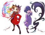  aqua_eyes black_hair brown_hair child collaboration compass dress empew fate/stay_night fate/zero fate_(series) green_eyes hair_ribbon long_hair magic matou_sakura multiple_girls pocket_watch purple_eyes purple_hair ribbon shadow siblings sisters thighhighs toosaka_rin twintails watch younger yuksi 