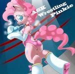 blue_eyes clothed clothing collar cutie_mark equine female fighting_ring friendship_is_magic fur gloves hair horse leotard looking_at_viewer mammal my_little_pony oze pink_body pink_fur pink_hair pinkie_pie_(mlp) pony solo sweat tight_clothing water_bottle wrestling_ring 