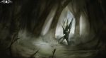  2017 ashesdrawn claws detailed_background digital_media_(artwork) feathered_wings feathers feral forest invalid_tag solo standing tree wings 