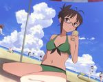  6+girls ahoge akizuki_ritsuko amami_haruka antenna_hair banana_boat beach bikini black_eyes black_hair blonde_hair blue-framed_eyewear blue_hair breasts brown_eyes brown_hair cleavage clenched_hands closed_eyes cloud collarbone cup day drinking drinking_straw dutch_angle flying_sweatdrops folded_ponytail futami_ami futami_mami ganaha_hibiki glasses green_bikini hagiwara_yukiho hair_ribbon hashi high_ponytail idolmaster idolmaster_(classic) kikuchi_makoto kisaragi_chihaya long_hair medium_breasts minase_iori miura_azusa multiple_girls navel ocean one-piece_swimsuit open_mouth orange_hair outdoors ponytail producer_(idolmaster_anime) ribbon rock sand semi-rimless_eyewear shijou_takane short_hair side_ponytail silver_hair sipping sky sweatdrop swimsuit takatsuki_yayoi under-rim_eyewear very_long_hair wading 