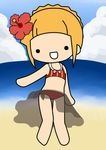  :d adapted_costume beach beatrice bikini black_sarong blonde_hair bow chibi cloud day flower hair_flower hair_ornament hibiscus kashiwa_kiseri open_mouth outdoors sarong see-through sky smile solo swimsuit translucent_sarong umineko_no_naku_koro_ni water 