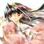  black_hair holding_hands houraisan_kaguya japanese_clothes jin_rikuri long_hair open_mouth out_of_frame red_eyes smile solo_focus touhou 