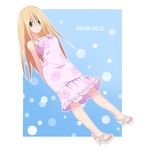  alternate_color blonde_hair blush dress ekra feet green_eyes highres komori_kiri long_hair sandals sayonara_zetsubou_sensei solo 