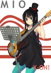  akiyama_mio bad_id bad_pixiv_id bangs bass_guitar black_hair blue_legwear blunt_bangs don't_say_&quot;lazy&quot; dress hat hime_cut instrument k-on! long_hair mini_hat mini_top_hat music_stand pantyhose shirajira solo top_hat 