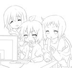  bad_id bad_pixiv_id computer greyscale highres kl-chan lineart maruki_(punchiki) mono_(character) monochrome multiple_girls original punchiki_(character) 