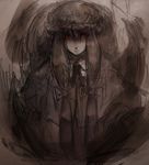  bad_id bad_pixiv_id hat long_hair monochrome patchouli_knowledge red_eyes shaded_face solo spot_color touhou un-known_(ninesix) 