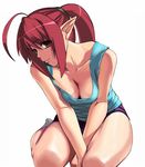  bad_id bad_pixiv_id breasts cleavage collarbone copyright_request elf kneeling large_breasts legs long_hair nyamota pointy_ears ponytail red_hair solo 