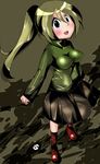  bad_id bad_pixiv_id blonde_hair green_shirt haruhara poniko ponytail shirt uboa yume_nikki 