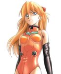  &gt;:) adapted_costume arms_at_sides backlighting bad_id bad_pixiv_id bangs bare_shoulders blue_eyes breasts closed_mouth cowboy_shot elbow_gloves gloves halterneck headgear leotard long_hair looking_at_viewer neon_genesis_evangelion orange_hair pilot_suit plugsuit rebuild_of_evangelion red_leotard shikinami_asuka_langley simple_background skinny small_breasts smile smirk solo souryuu_asuka_langley standing turtleneck two_side_up tyamag v-shaped_eyebrows white_background 