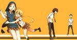  2girls brother_and_sister hyakko kageyama_kitsune kageyama_torako katou_haruaki multiple_boys multiple_girls muromachi_kirin nara_takaya necktie official_art school_uniform siblings skirt 