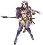  bad_id bad_pixiv_id belt breasts cleavage elbow_gloves final_fantasy final_fantasy_ii gloves large_breasts long_hair maria_(ff2) open_mouth polearm purple_eyes purple_hair solo spear tabigarasu thighhighs weapon 