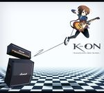  amplifier bad_id bad_pixiv_id brown_eyes brown_hair checkered guitar hair_ornament hairpin highres hirasawa_yui instrument jumping k-on! pantyhose r.s.r. school_uniform solo 