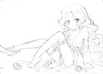  bad_id bad_pixiv_id barefoot code_geass detached_sleeves eka_eri feet flat_chest flower greyscale highres holding_another's_foot long_hair monochrome nunnally_lamperouge open_clothes open_shirt petals shirt sketch solo_focus thigh_strap 