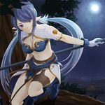  armor bad_id bad_pixiv_id bikini_armor blue_footwear blue_hair boots breasts cleavage gloves hair_bun in_tree judith knee_boots large_breasts long_hair midriff moon night pointy_ears polearm red_eyes sky smile solo squatting star_(sky) starry_sky tales_of_(series) tales_of_vesperia towa_(pixiv) tree twintails weapon white_gloves 
