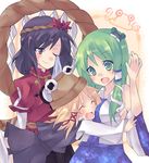  bad_id bad_pixiv_id blonde_hair detached_sleeves eyes frog green_eyes green_hair hair_ornament hat kochiya_sanae leaf_hair_ornament moriya_suwako multiple_girls nonaka rope shide shimenawa short_hair snake touhou yasaka_kanako 