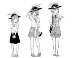  age_progression alternate_costume greyscale hat kawashina_(momen_silicon) monochrome nagae_iku school_uniform serafuku short_hair simple_background skirt smile touhou white_background younger 