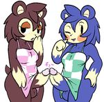 animal_crossing animal_crossing_(mable) animal_crossing_(sabel) anthro apron balls blush dickgirl duo female frottage intersex mabel_able mammal nintendo one_eye_closed penis porcupine rodent sable_able sibling sisters video_games wink 