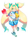  bad_id bad_pixiv_id blazblue blonde_hair gloves green_eyes hairband heart jerun long_hair one_eye_closed platinum_the_trinity quad_tails ribbon solo 