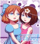  blue_eyes bow brown_hair coronet disney dress flower hair_bow hug long_hair peter_pan peter_pan_and_the_pirates same_character short_hair smile wendy_darling xenokurisu 