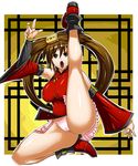  axe_kick bare_shoulders boots breasts brown_eyes brown_hair cameltoe china_dress chinese_clothes covered_nipples detached_sleeves dress guilty_gear hair_ornament high_kick highres kicking kuradoberi_jam large_breasts long_hair looking_up miniskirt okyou open_mouth panties pink_panties skirt solo thighs underwear very_long_hair 