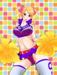  :p belt blonde_hair blue_eyes breasts cheerleader highres juliet_starling large_breasts lollipop_chainsaw long_hair microskirt midriff panties pantyshot pink_panties pom_pom_(clothes) scrunchie skirt solo thighhighs tongue tongue_out twintails underwear white_legwear 