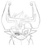  alternate_breast_size bent_over breast_squeeze breasts cleavage eyepatch fang greyscale helmet imp large_breasts long_hair mato_spectoru midna monochrome naughty_face nude pointy_ears the_legend_of_zelda the_legend_of_zelda:_twilight_princess v_arms 
