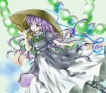  :d ajirogasa bandages beads blush bowl bowl_hat cape character_name dress flower gradient_hair hat hijiri_byakuren jewelry karuga_(magusfly24) long_hair long_skirt looking_at_viewer multicolored_hair necklace open_mouth pearl prayer_beads purple_eyes purple_hair rose short_sleeves skirt smile solo touhou vajra_(object) white_dress 