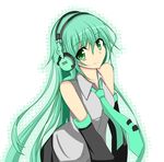  bad_id bad_pixiv_id detached_sleeves green_eyes green_hair hair_down hatsune_miku headphones long_hair looking_at_viewer necktie solo suu2510 very_long_hair vocaloid 