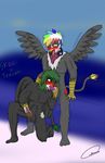  anthro antrho avian cum friendship_is_magic gay gryphon male my_little_pony oral original_character penis skoop_(character) text tezcatl_(character) tobibruz_(artist) wings 