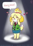  &lt;3 animal_crossing anthro blush canine cute dog english_text eyes_closed hands_on_face isabelle_(animal_crossing) mammal nintendo onnanoko skirt solo tailwag text video_games 