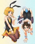  animal_ears armin_arlert blonde_hair blue_leotard bow bowtie bunny_boy bunnysuit cat_ears crossdressing eren_yeager garter_straps gurio kittysuit leotard multiple_boys nail_polish otoko_no_ko pantyhose shingeki_no_kyojin short_hair usamin wrist_cuffs 