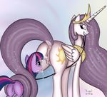  anus crown cum cutie_mark duo equine female feral friendship_is_magic fur hair horn horse leash lesbian mammal multi-colored_hair my_little_pony open_mouth plain_background pony princess_celestia_(mlp) princess_molestia_(mlp) purple_eyes purple_fur purple_hair pussy pussy_juice teats tongue twilight_sparkle_(mlp) unicorn winged_unicorn wings xyi 