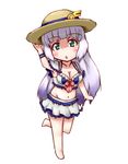  aqua_eyes blush breasts chibi gundam gundam_exa hand_on_headwear hat long_hair medium_breasts navel silver_hair solo sthesia_awar sun_hat swimsuit very_long_hair wasumi_kei 