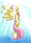  cutie_mark equine eyes_closed feathers female feral fluttershy_(mlp) flying friendship_is_magic fur hair horse light long_hair mammal michinix my_little_pony open_mouth outside pegasus pink_hair pony solo sparkles swimming tongue water wings yellow_fur 