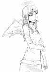  angel_wings cigarette greyscale haibane_renmei halo highres long_hair monochrome naotan reki wings 