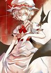  banned_artist bat bat_wings bow brooch hat hat_ribbon jewelry kozou_(soumuden) letter love_letter puffy_sleeves red_eyes remilia_scarlet ribbon sash shirt short_sleeves silver_hair skirt skirt_set solo touhou wings 