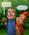  alvin_and_the_chipmunks alvin_seville black_eyes blue_eyes blush book eyewear glasses hat male mrostentatious pullover simon_seville sweat text 