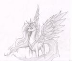 crown cutie_mark equine female feral friendship_is_magic grey_scale greyscale horn horse mammal metalfoxxx monochrome my_little_pony pony princess_celestia_(mlp) solo traditional_media winged_unicorn wings 