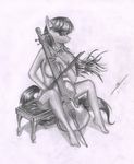  anthro anthrofied bow_tie breasts cello cutie_mark equine female friendship_is_magic grey_scale greyscale horse looking_at_viewer mammal metalfoxxx monochrome musical_instrument my_little_pony nude octavia_(mlp) pony sitting solo traditional_media 