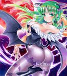  animal_print ass at_classics bat_print bat_wings boots breasts cleavage demon_girl green_eyes green_hair head_wings large_breasts leotard long_hair marker_(medium) morrigan_aensland pantyhose print_legwear sample smile solo succubus traditional_media twisted_torso vampire_(game) wings 