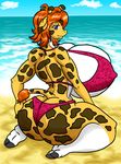  anthro beach big_breasts big_butt bikini blue_eyes breasts butt clothed clothing cute female giraffe huge_breasts invalid_tag looking_back mammal pose sand seaside side_boob skimpy smile solo swimsuit tight_clothing water wobbleblot_(artist) 