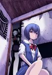  angel_(evangelion) ayanami_rei blue_hair doorway from_below leliel neon_genesis_evangelion oshikiri_rensuke red_eyes sachiel school_uniform short_hair 